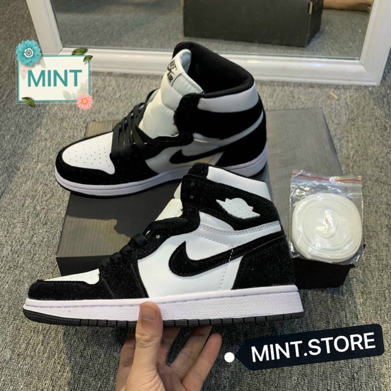 MINTSTORE Giày Sneaker Đen Trắng Cao Cổ Bản Lông