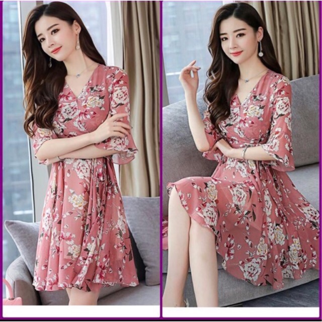 Đầm maxi NHIỀU MÀU đắp chéo ngực tay lỡ đầm vintage họa tiết hoa đầm bầu đầm đi biển | BigBuy360 - bigbuy360.vn