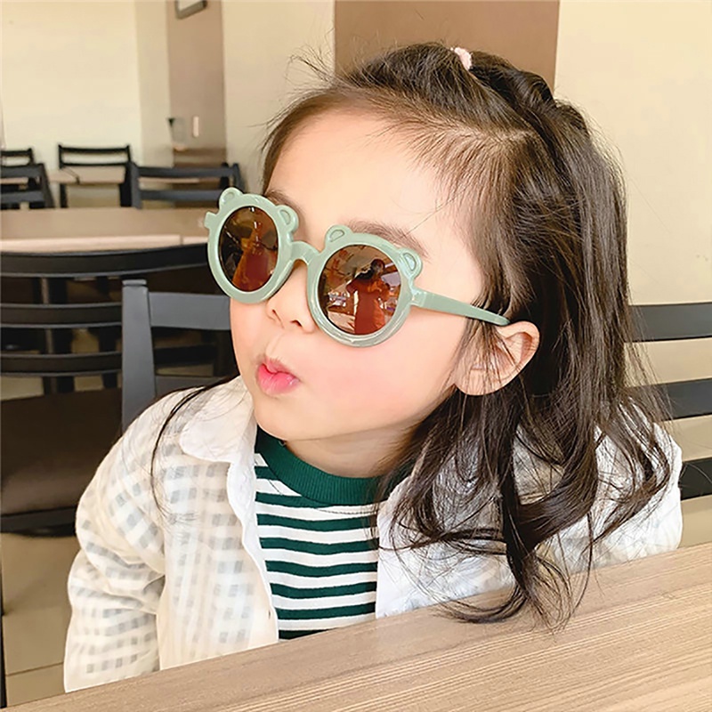 Kính Mát Tròng Tròn Chống Tia UV Hình Gấu Hoạt Hình Dễ Thương Cho Bé