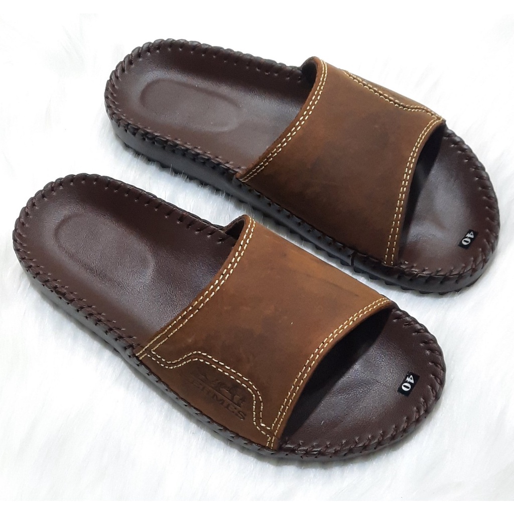 Dép da Nam Đức Trí thời trang quai ngang da bò cao cấp Mã số V57