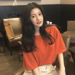 Áo thun nữ cổ tròn ngắn tay màu trơn