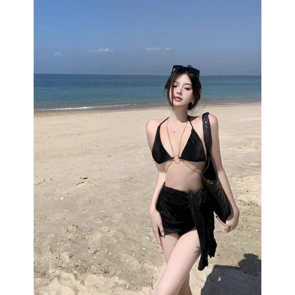 Bikini 2 mảnh sieeui sexy có kèm khắn quấn đen , đồ tắm biển
