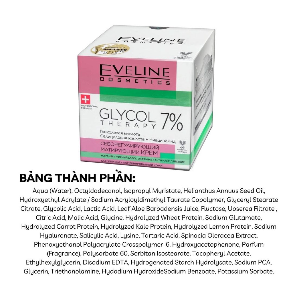 Kem dưỡng Eveline Glycol Therapy 7% ngừa mụn, mờ thâm 50ML