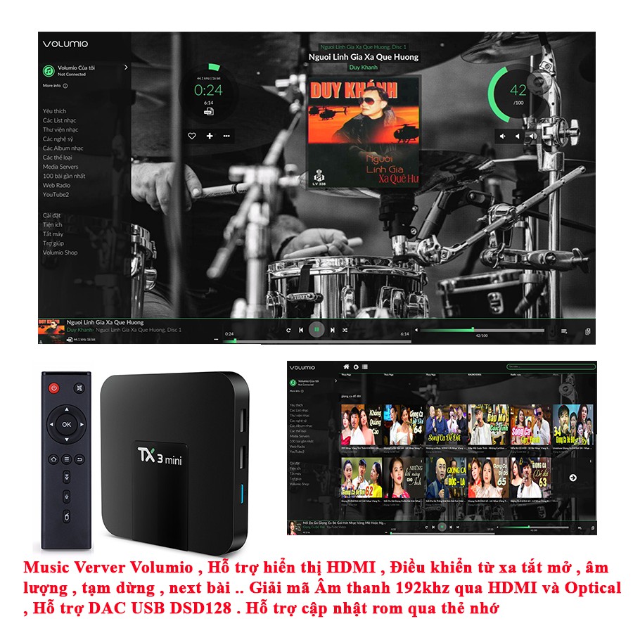 [Mã 44ELSALE2 giảm 7% đơn 300K] Music Server Volumio Hỗ trợ HDMI , Cổng Quang , USB DAC , Điều khiển hồng ngoại