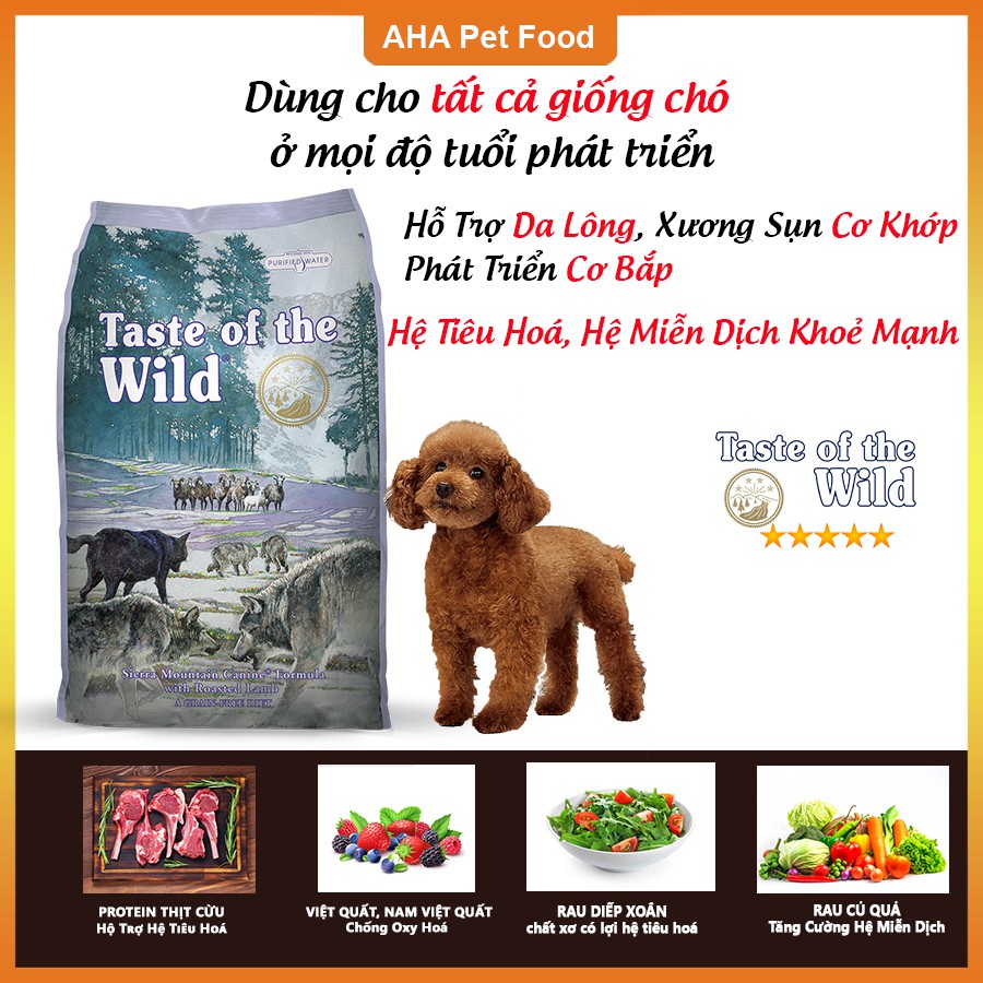 [Nhập Khẩu USA] Thức Ăn Cho Chó Poodle Taste Of The Wild Bao 2kg -  Sierra Mountain Thịt Cừu, Trái Cây Rau Củ Quả