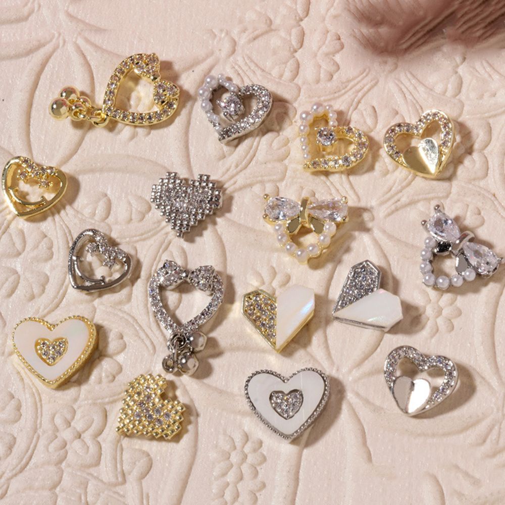 [Hàng mới về] Hạt phụ kiện trang trí móng tay hình trái tim đính đá zircon nhiều kiểu tùy chọn phong cách Nhật Bản