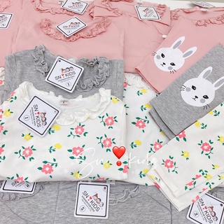 Bộ thun cổ bèo dài tay vintage bé gái