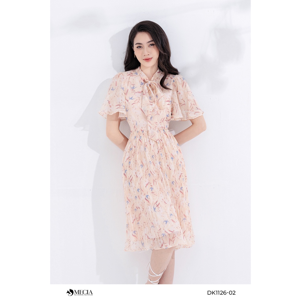 Đầm hoa xòe cổ thắt nơ MECIA tay bồng DK1126