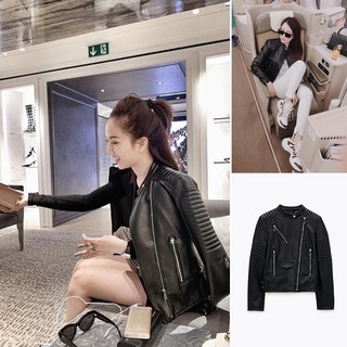 ÁO KHOÁC BIKER DA ZARA XUẤT DƯ TUỒN NỮ MÀU ĐEN KHÓA VÀNG