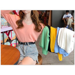 Áo Len Mỏng Cổ V Dáng Rộng