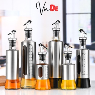 Chai Đựng Dầu Ăn, Gia Vị Thủy Tinh Thông Minh Bọc Inox, Chiết Rót Chống Tràn Vinde