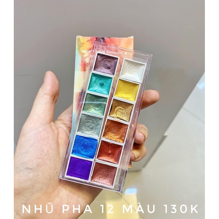 Set 12 Màu Nhũ Nước Ngọc Trai Làm Nail