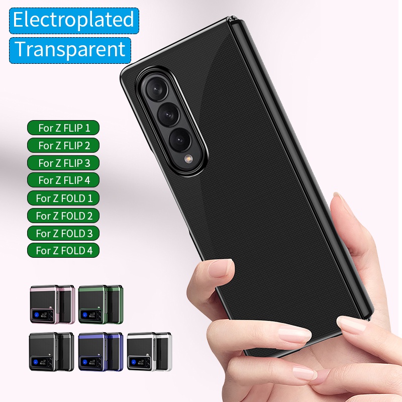 Vỏ Bao Da Điện Thoại Nắp Gập Cứng Trong Suốt Mạ Điện Cho samsung galaxy z fold 5 4 3 2 flip 3 4 5 2 Ốp
