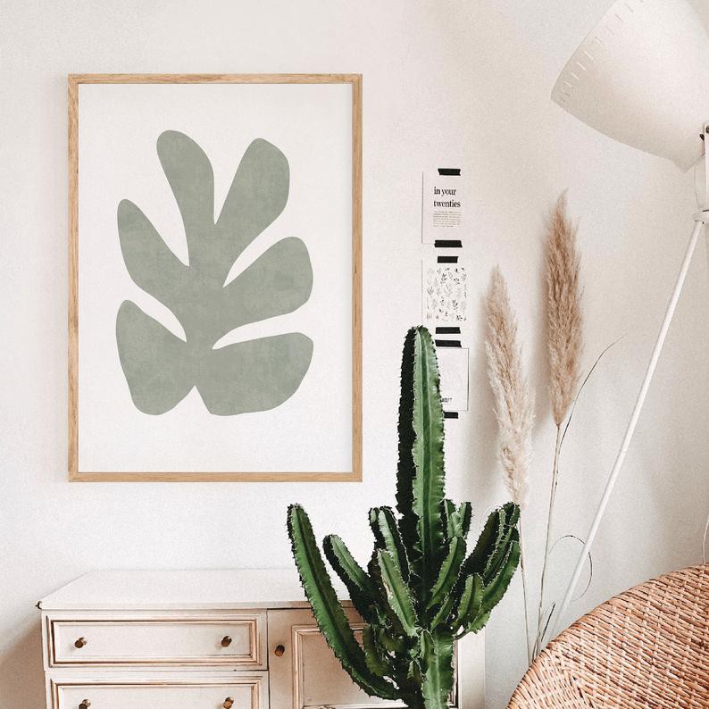 Tranh treo tường | Tranh trừu tượng - Sage green abstract leaf print, Monstera leaf