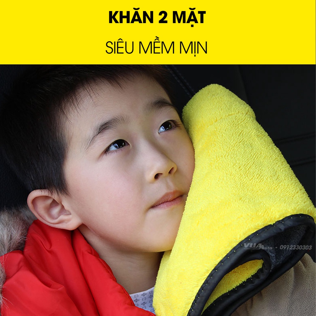 Khăn lau xe ô tô microfiber chuyên dụng lau rửa xe đa năng 2 mặt vàng xám siêu thấm dày dặn không đổ lông VuaAuto