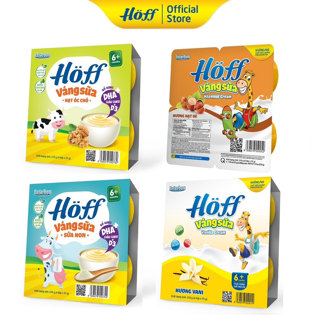 Váng Sữa Hoff Vị Vani, Óc Chó, Sữa Non, Hạt Dẻ (Lốc 4 Hộp X 55G)