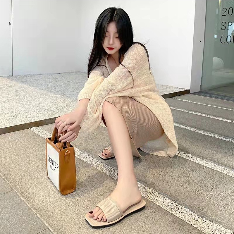 Dép Đế Bằng Mũi Vuông Phong Cách Hàn Quốc Thời Trang Mùa Hè Cho Nữ  CHZK044