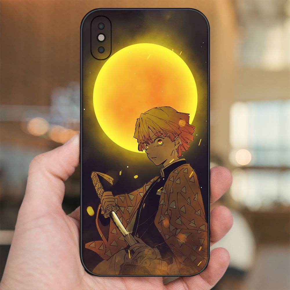 Ốp lưng iPhone Xs Max dẻo đen cạnh vuông in hình Zenitsu Kimetsu no Yaiba