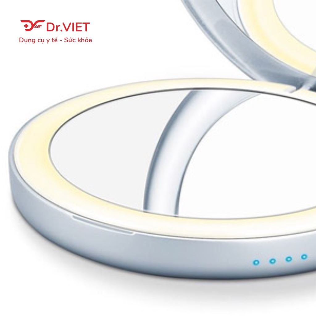Gương trang điểm cầm tay Beurer BS39  có mặt gương phóng to 3 lần - Trang bị đèn led, tích hợp sạc dự phòng