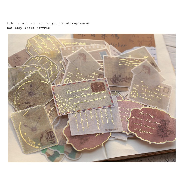 Sticker - nhãn dán nghệ thuật - ánh kim - phong cách châu âu cổ điển - vintage - Thơ ca và khoảng cách  x 1 gói 40 miếng