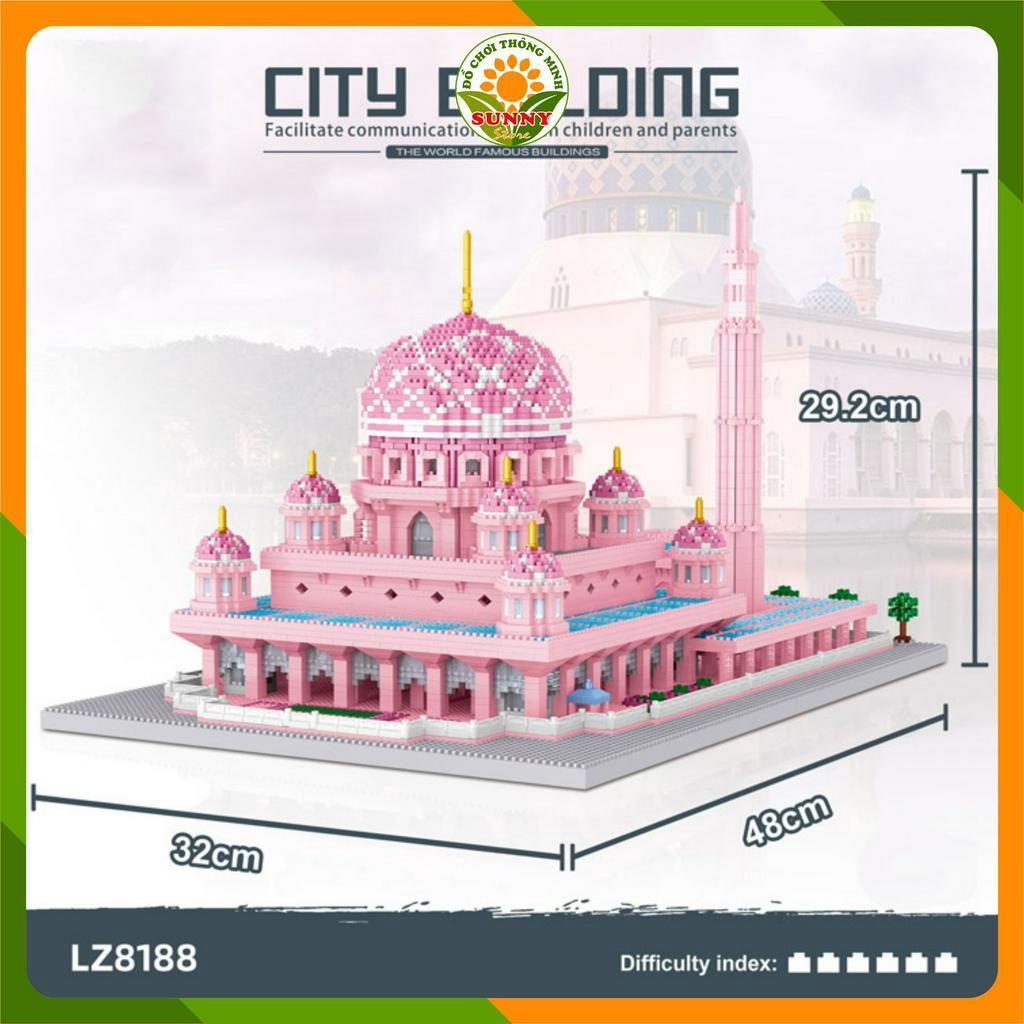 Mô hình lắp ghép 3D Công trình Nhà thờ Hồi giáo Putra - Thánh đường màu hồng - Kích thước: 32x48x29cm - 5930pcs