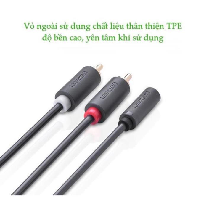 Cáp chuyển âm thanh jack 3.5mm cái sang 2 đầu hoa sen RCA đực dài 20CM UGREEN 10561