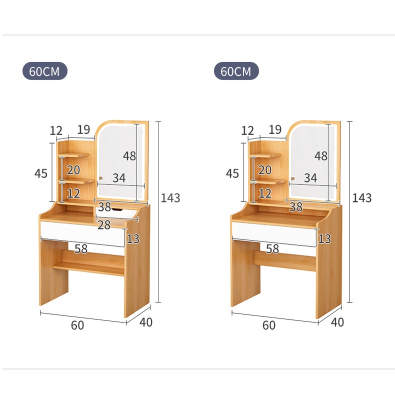 Bàn trang điểm gương vuông tích hơp đèn LED có nút cảm ứng điều chỉnh dành cho cô nàng hiện đại, sang trọng