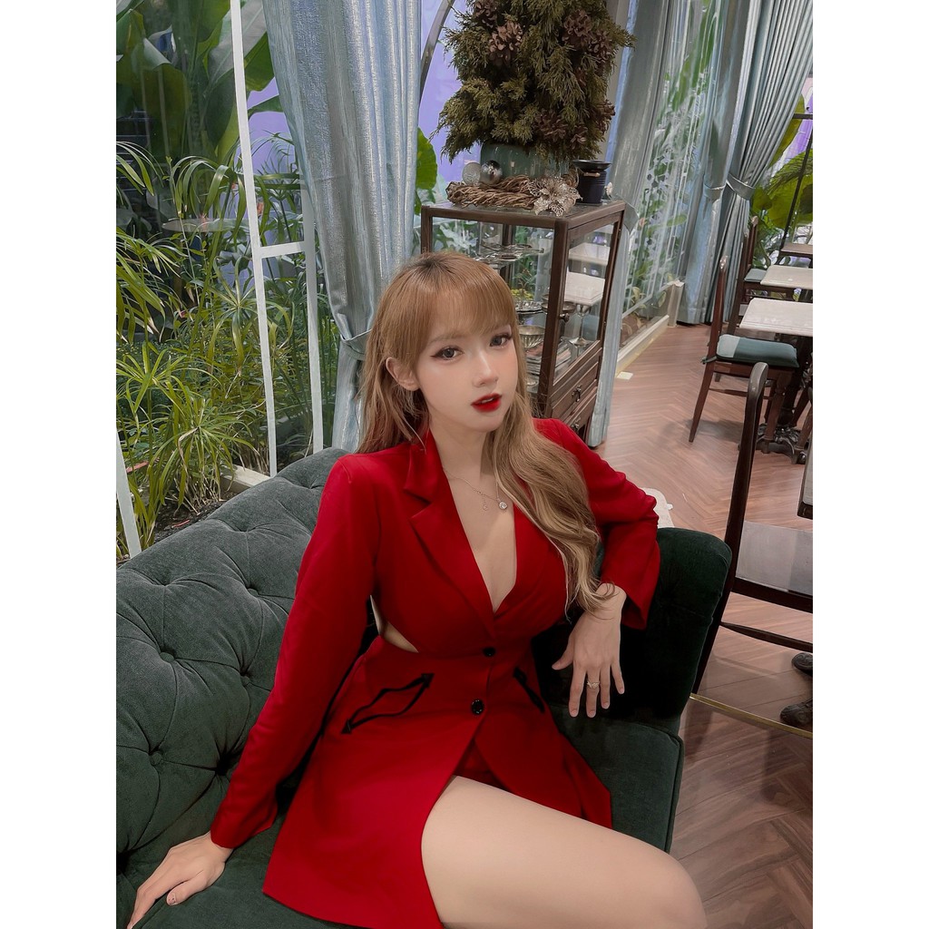 Váy Blazer Cut Eo Túi Viền LSEOUL V0933 Sang Trọng Thanh Lịch Quyến Rũ