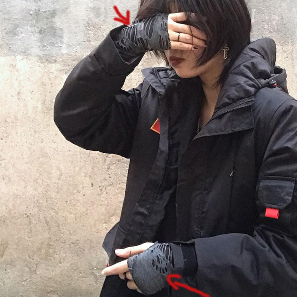 FORBETTER Găng Tay Hở Ngón Unisex Màu Đen Cá Tính