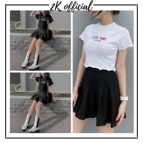 Áo croptop nữ croptop ngắn tay, áo thun nữ body thun gân Cute and psycho