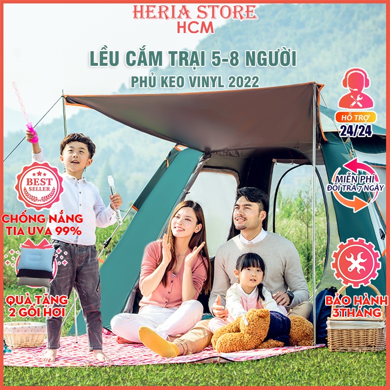 Lều cắm trại tự bung 4 người, lều dã ngoại picnic gia đình gập gọn 4 cửa HERIA HCM