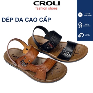 Dép da nam.dép nam da bò,đế cao su,kếp đúc nguyên khối. croli-d21