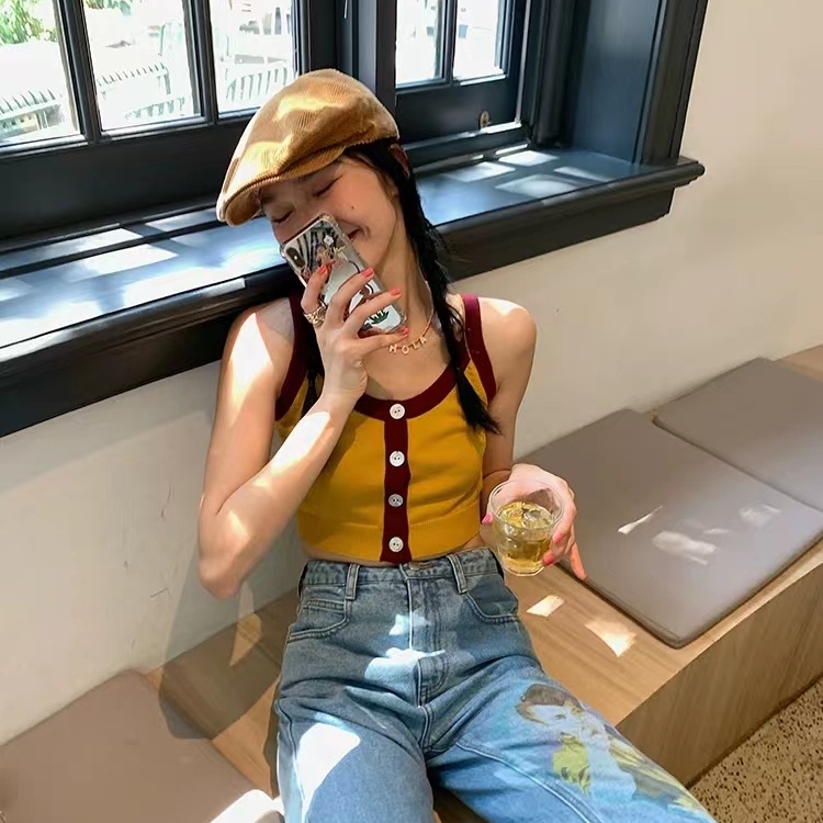 SUXI Áo Dệt Kim Không Tay Dáng Ôm Thời Trang Mùa Hè Giản Dị Quyến Rũ Dành Cho Nữ