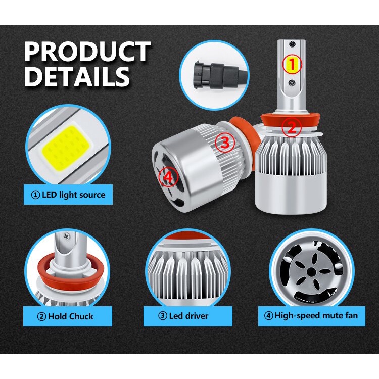 1 Bóng Đèn Pha Led C6 H1 H3 H7 H4 880 H11 Hb3 9005 Hb4 9006 H13 6000k 72w 12v 7200lm Cho Xe Hơi