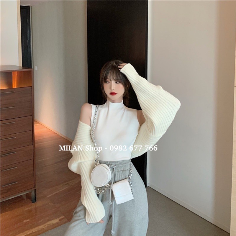 Áo len sát nách cổ tròn, 3phân dệt kim nhiều màu