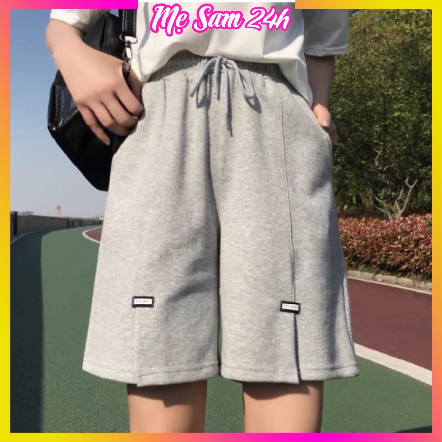 Quần đùi nam nữ xẻ in logo, quần short unisex Mẹ Sam 24h, chất cotton dày mịn, form rộng thoải mái QH.51