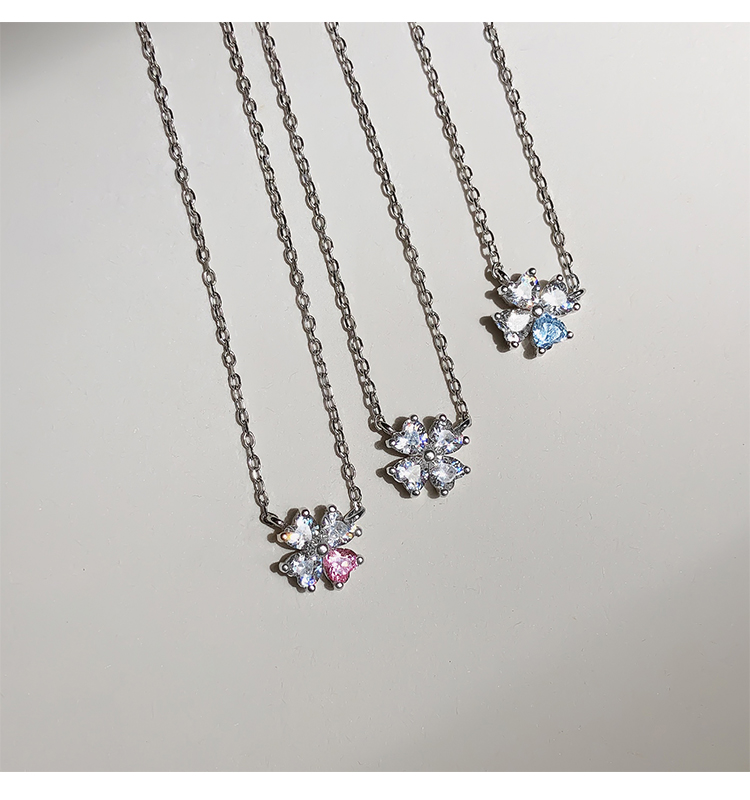 S925 Silver Clover Face Crystal Necklace