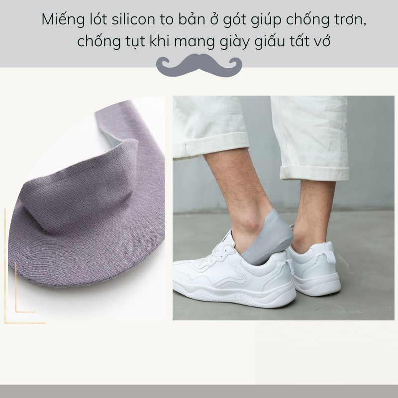 Tất vớ lười nam cao cấp chống tụt set 5 đôi INVISIBLE gót silicon chống hôi chân đi giày lười