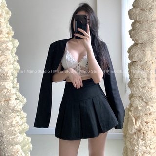 Jacket đen - váy xếp li đen - bra ren phối nút ( bán tách set)
