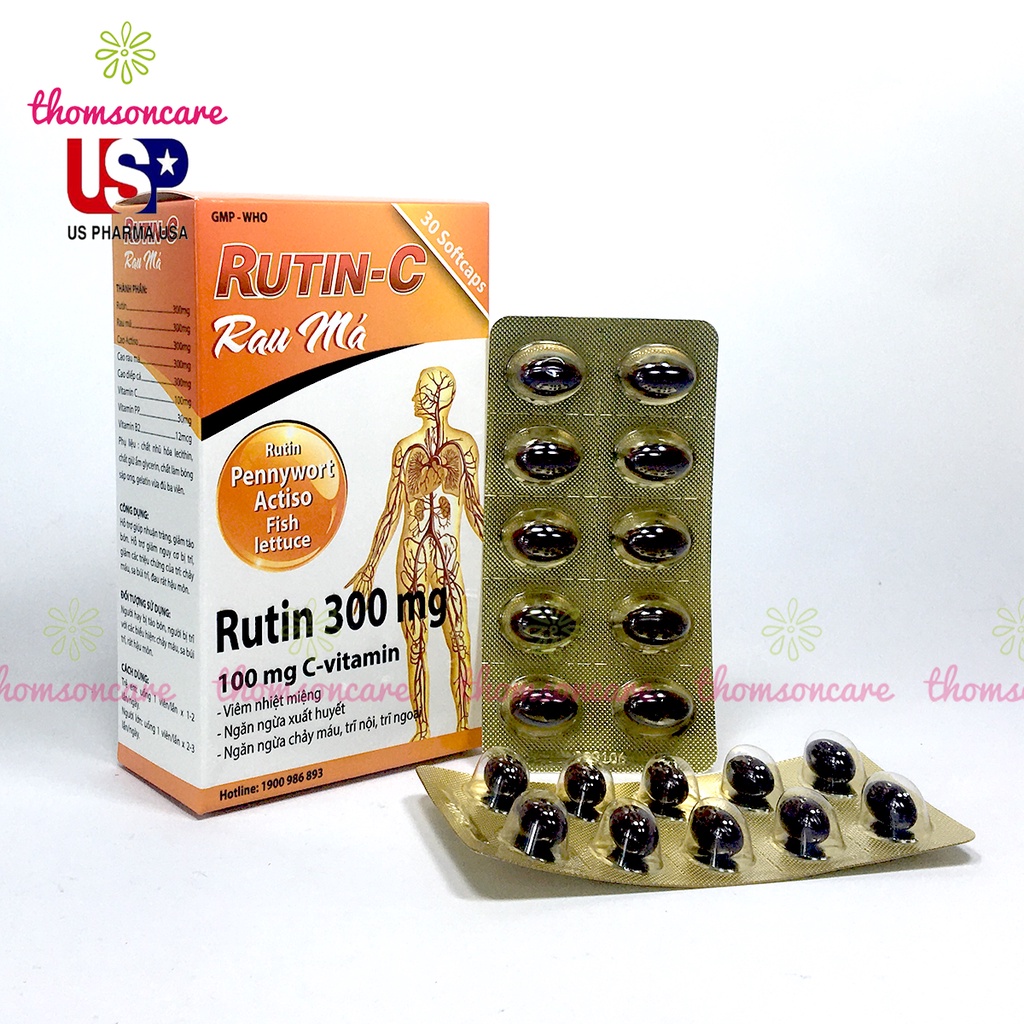 Rutin C rau má hỗ trợ nhuận tràng, giảm táo bón, trĩ Hộp 30 viên, bổ sung thêm cao diếp cá, actiso