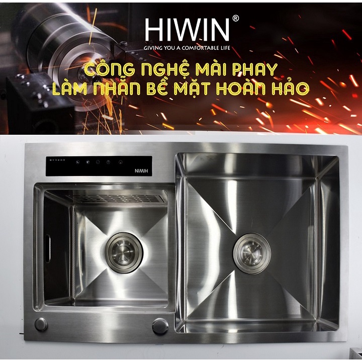 Chậu rửa bát khử khuẩn inox 304 mặt mờ kích thước 450x800x220mm HIWIN IKS-8045