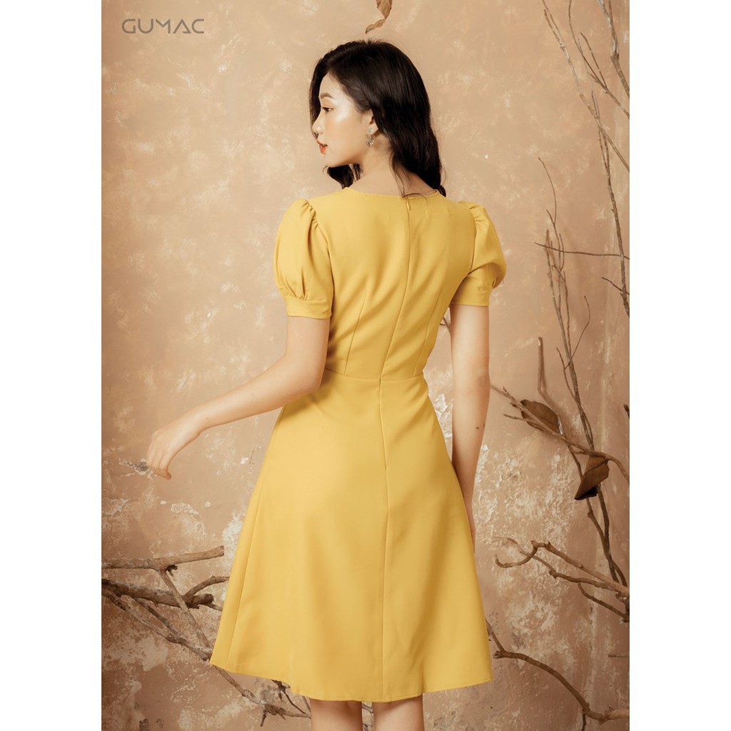 [Mã WASGIFT giảm 35K đơn 350K] Đầm nữ nhún tay thêu hoa GUMAC MS12901_VANG | BigBuy360 - bigbuy360.vn