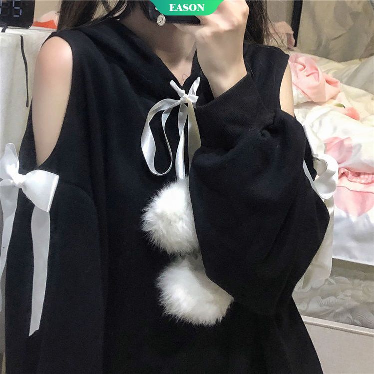 Áo Sweater Dáng Rộng Hở Vai Phối Nơ Thời Trang Thu Đông 2022