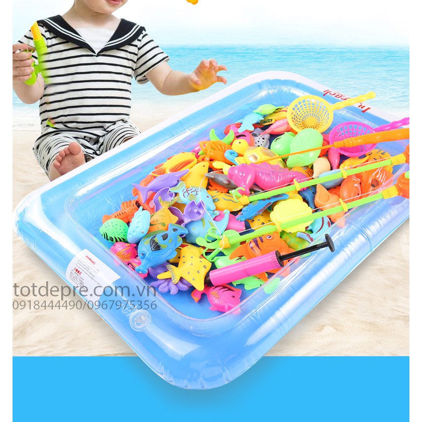 Bộ đồ chơi câu cá nhiều loại kèm bể phao, cần câu, vợt, bơm tay cho bé