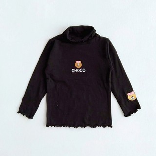 Áo cổ lọ bé gái cotton len