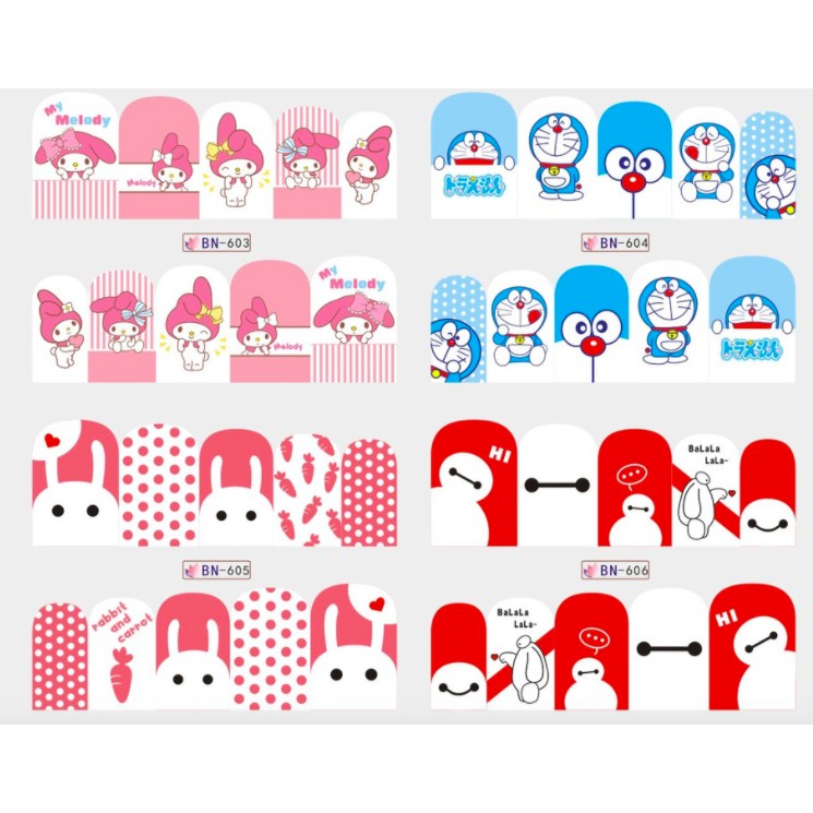 Z0506 Sticker Dán Móng Nước Hoạt Hình Vui Nhộn, Mẫu Đẹp Tươi Sáng Trang Trí Nail Bukao