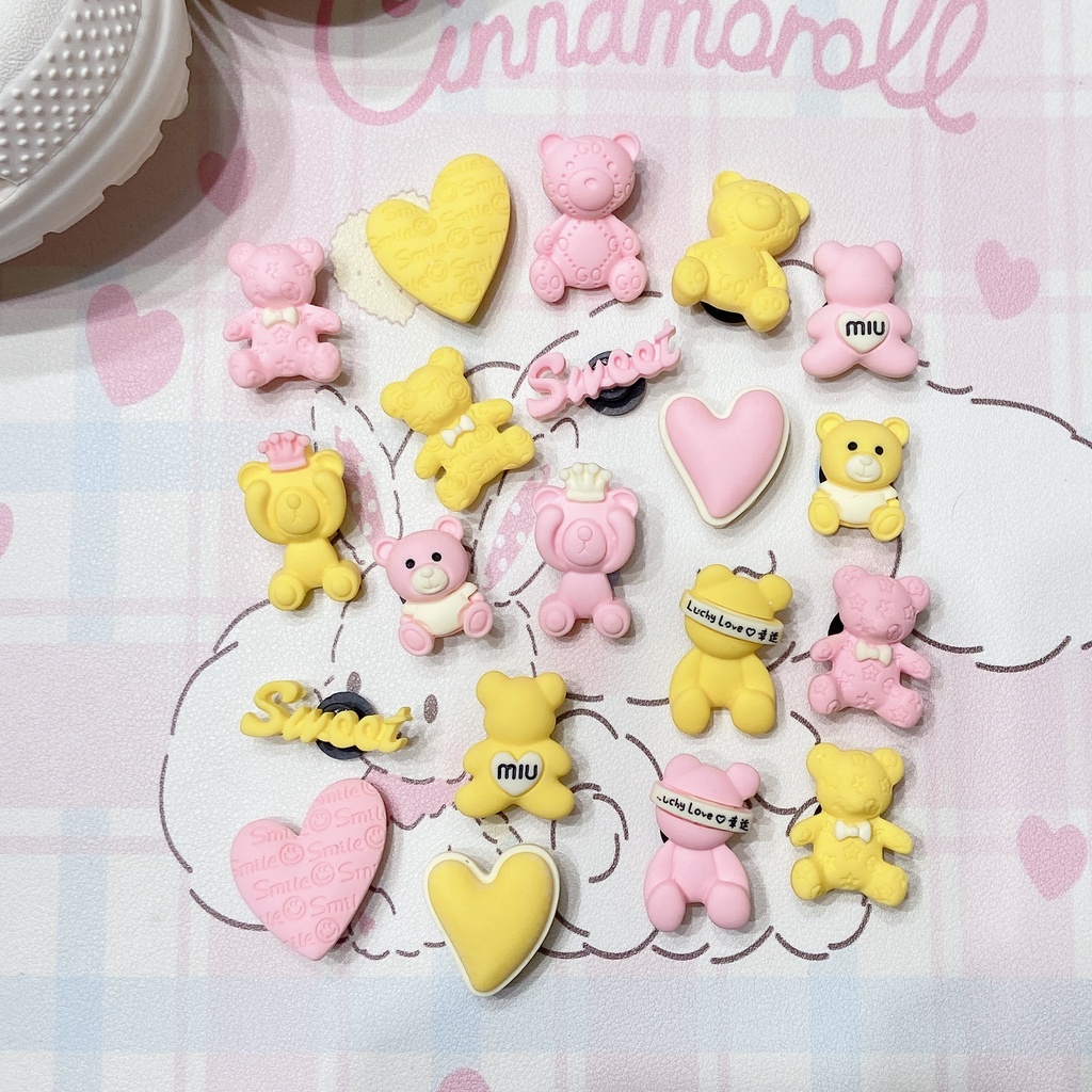 Sticker crocs Shoe Decoration for crocs đế caoSet 10 Phụ Kiện Trang Trí Giày Hình Gấu May Mắn DIY Dễ Thương