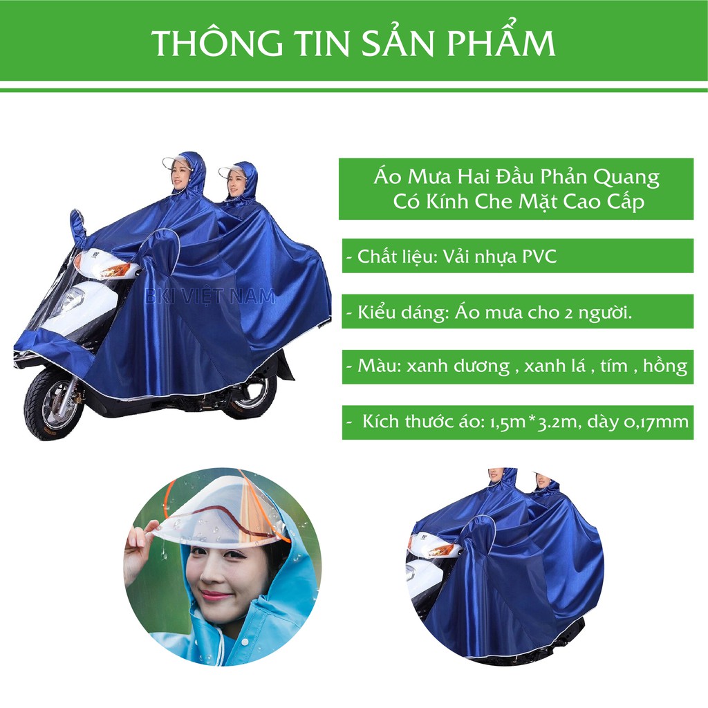 Áo Mưa 2 Đầu Phản Quang Có Kính Che , Áo Mưa Đôi Phản Quang - AOMUA2DAUPQ