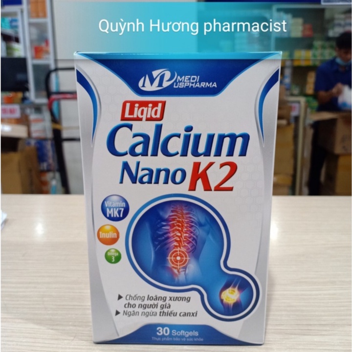 Viên Liqid Calcium Nano K2 lọ 30 viên chống loãng xương và ngăn ngừa thiếu canxi ở người cao tuổi.