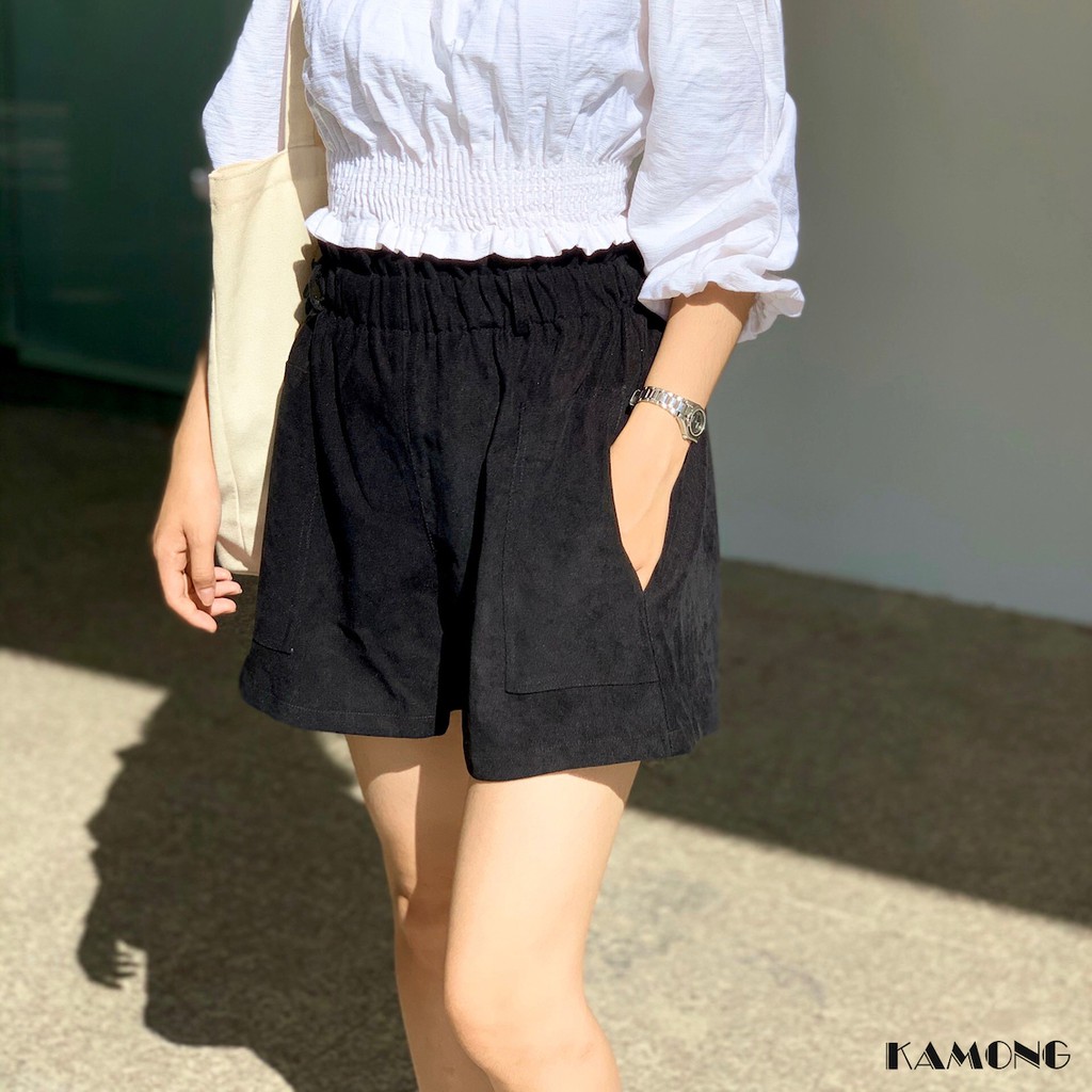 Quần short nữ ống rộng KAMONG lưng thun chất liệu short nhung kiểu dáng trẻ trung, năng động Q001. | BigBuy360 - bigbuy360.vn